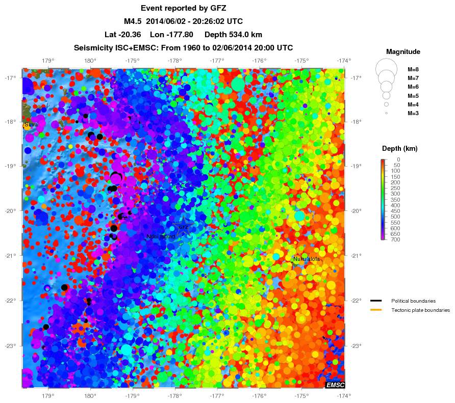 regional depth historical seismicity