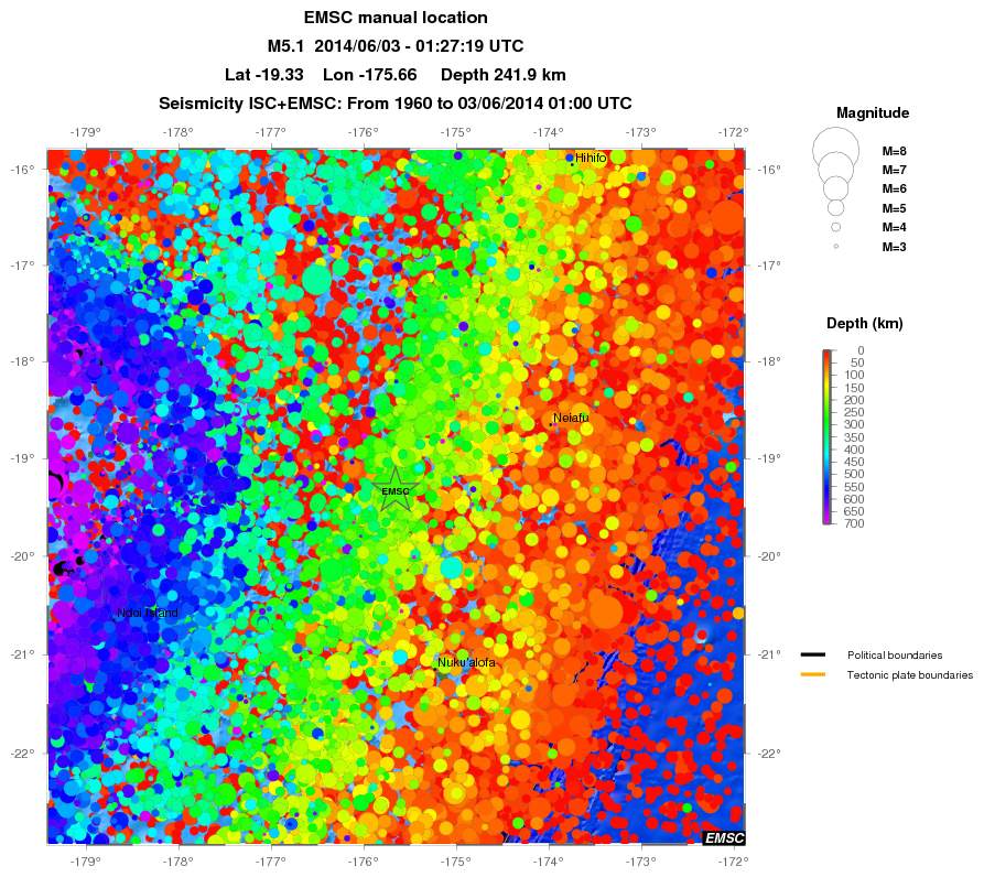 regional depth historical seismicity