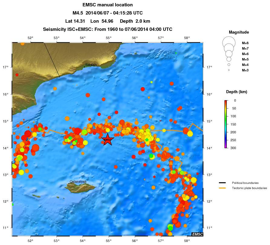 regional depth historical seismicity