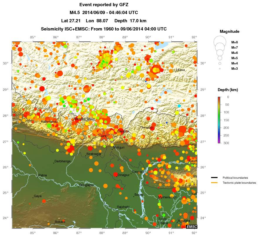 regional depth historical seismicity