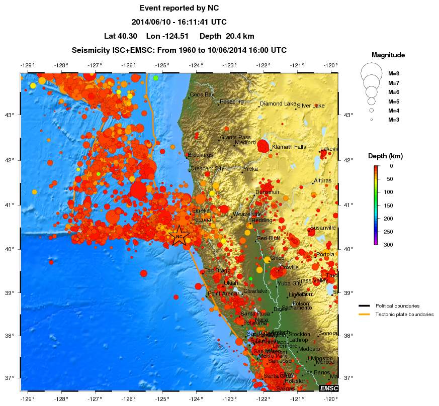 regional depth historical seismicity