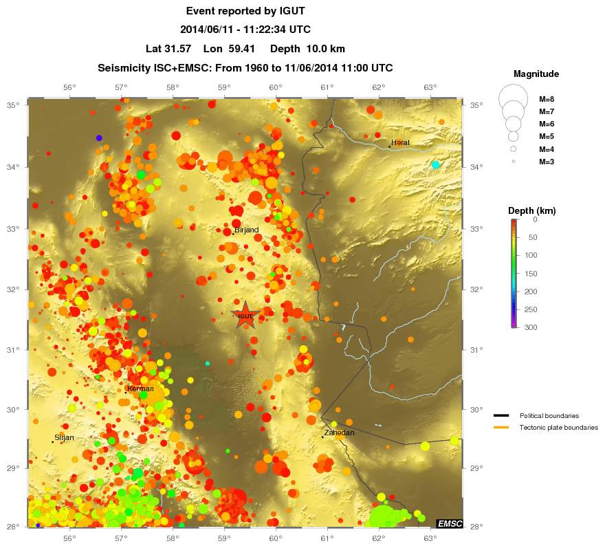 regional depth historical seismicity