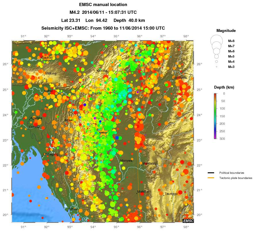 regional depth historical seismicity
