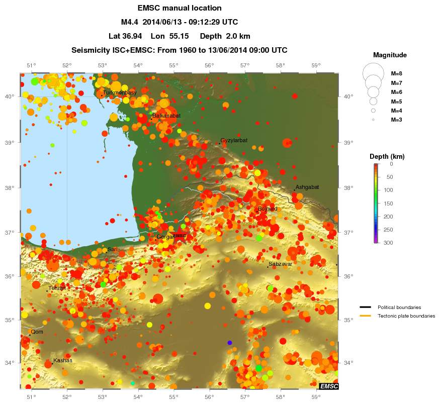 regional depth historical seismicity
