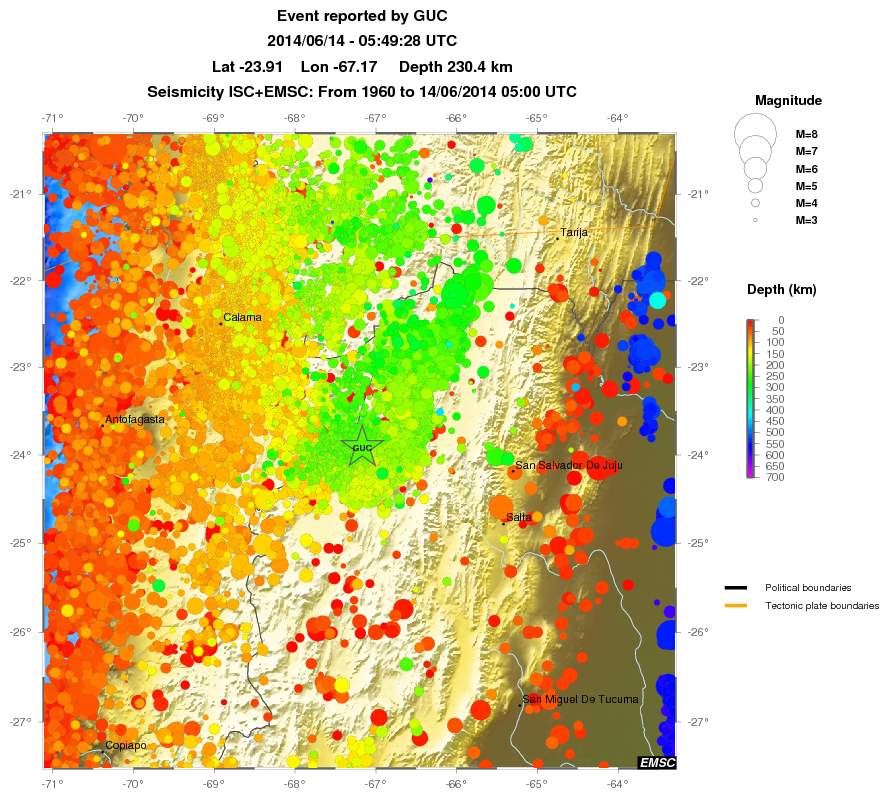 regional depth historical seismicity