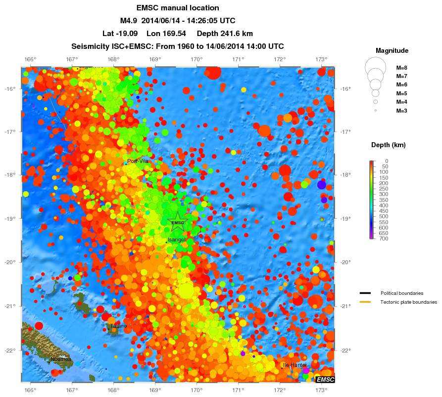 regional depth historical seismicity