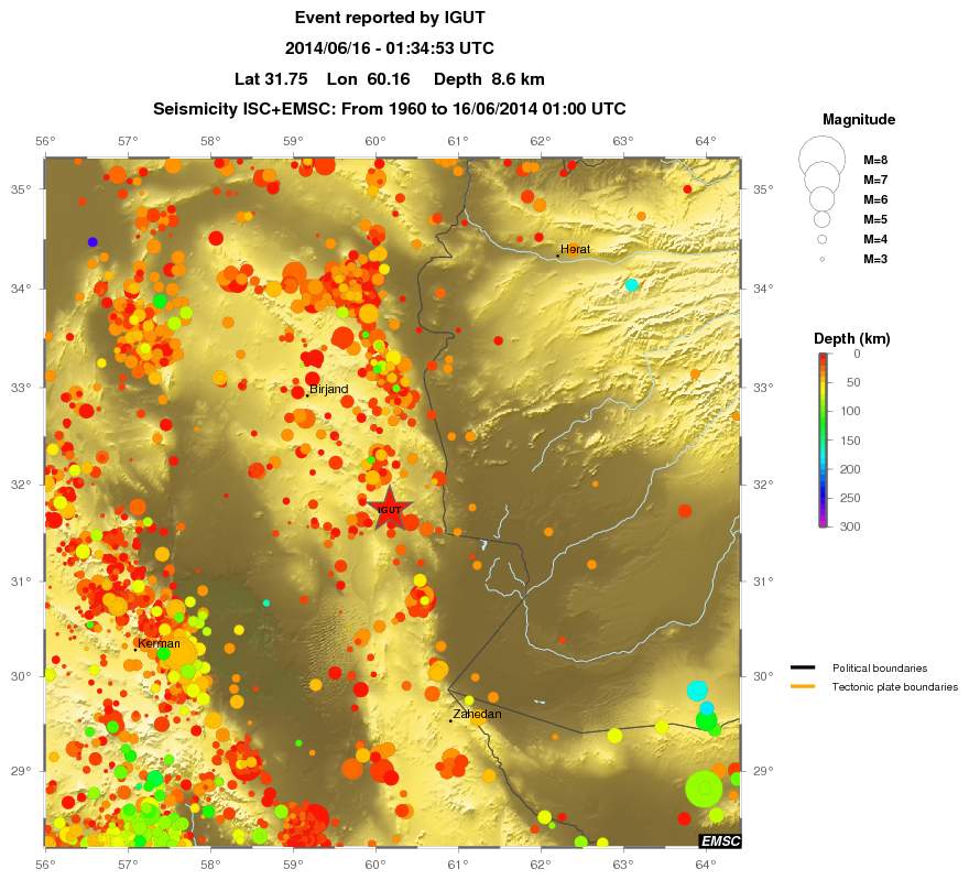 regional depth historical seismicity