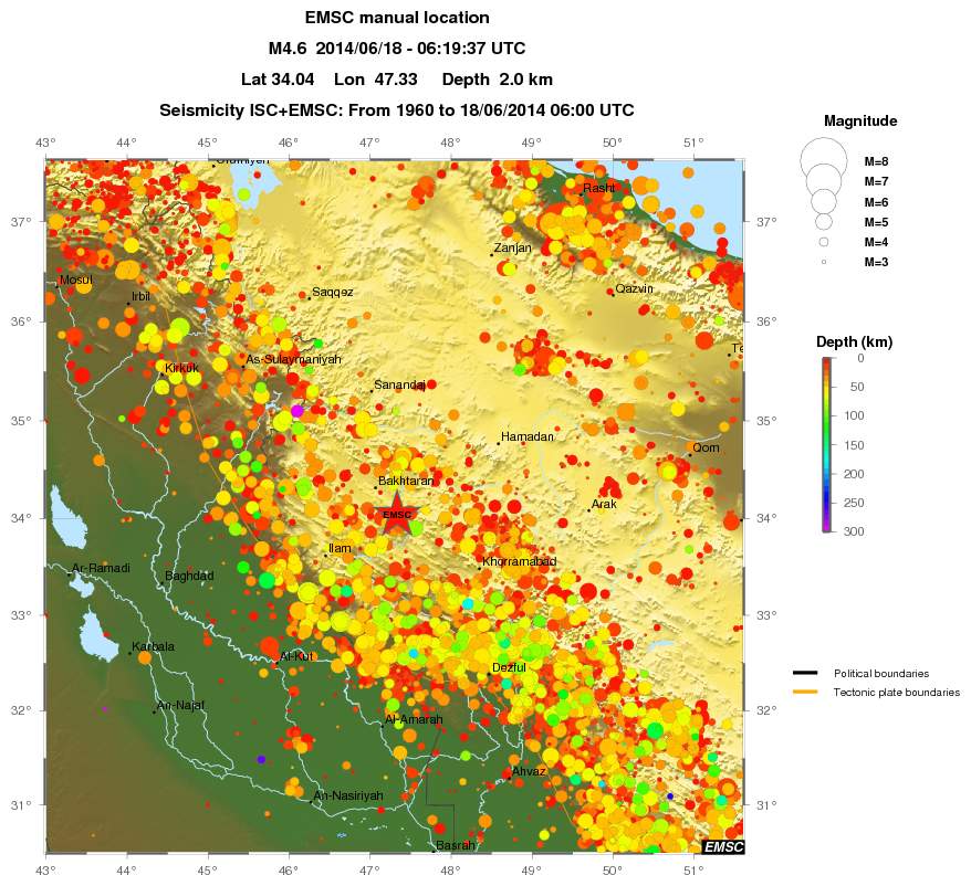 regional depth historical seismicity
