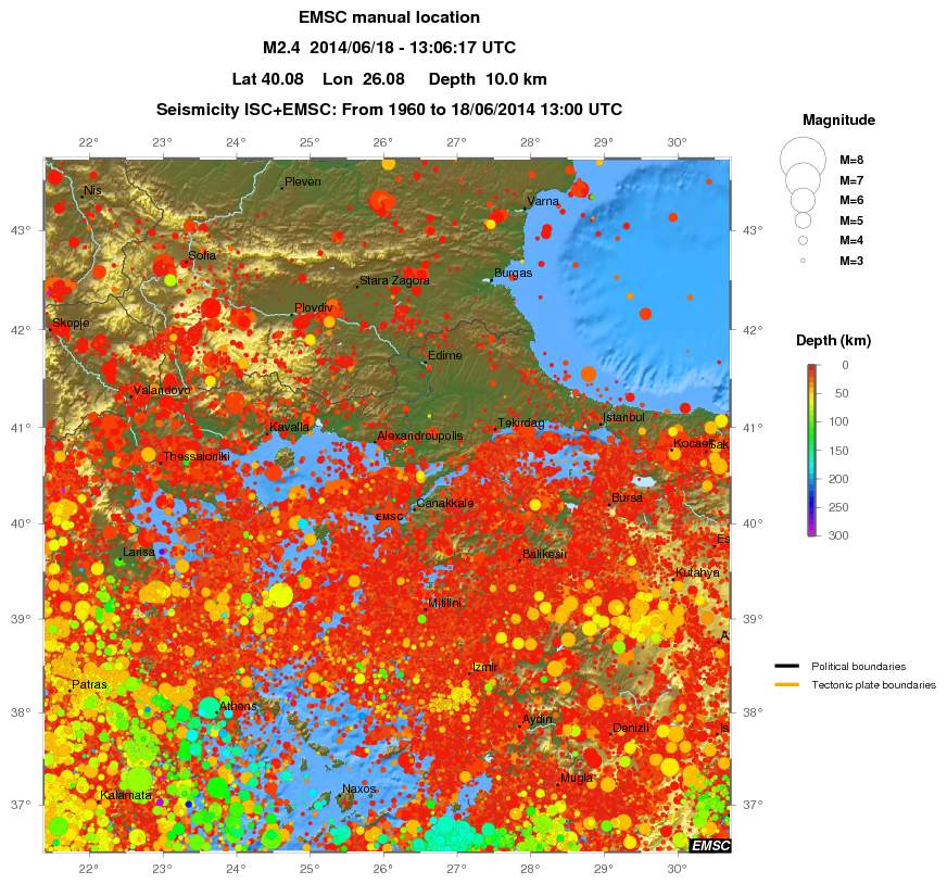regional depth historical seismicity