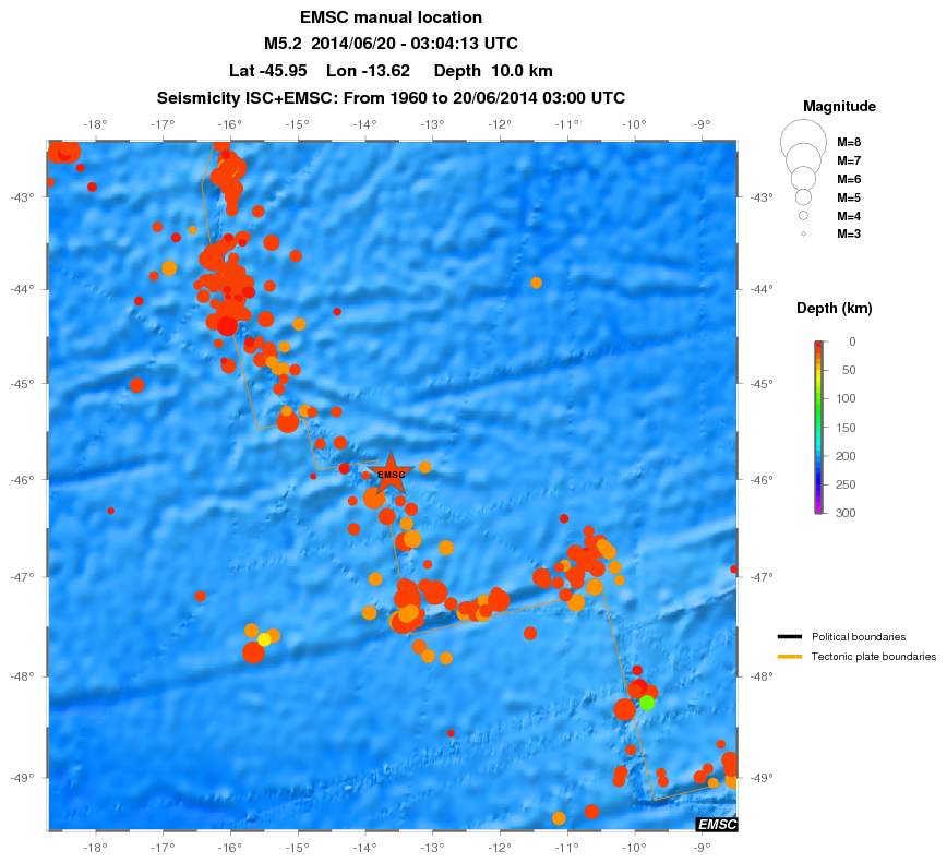 regional depth historical seismicity