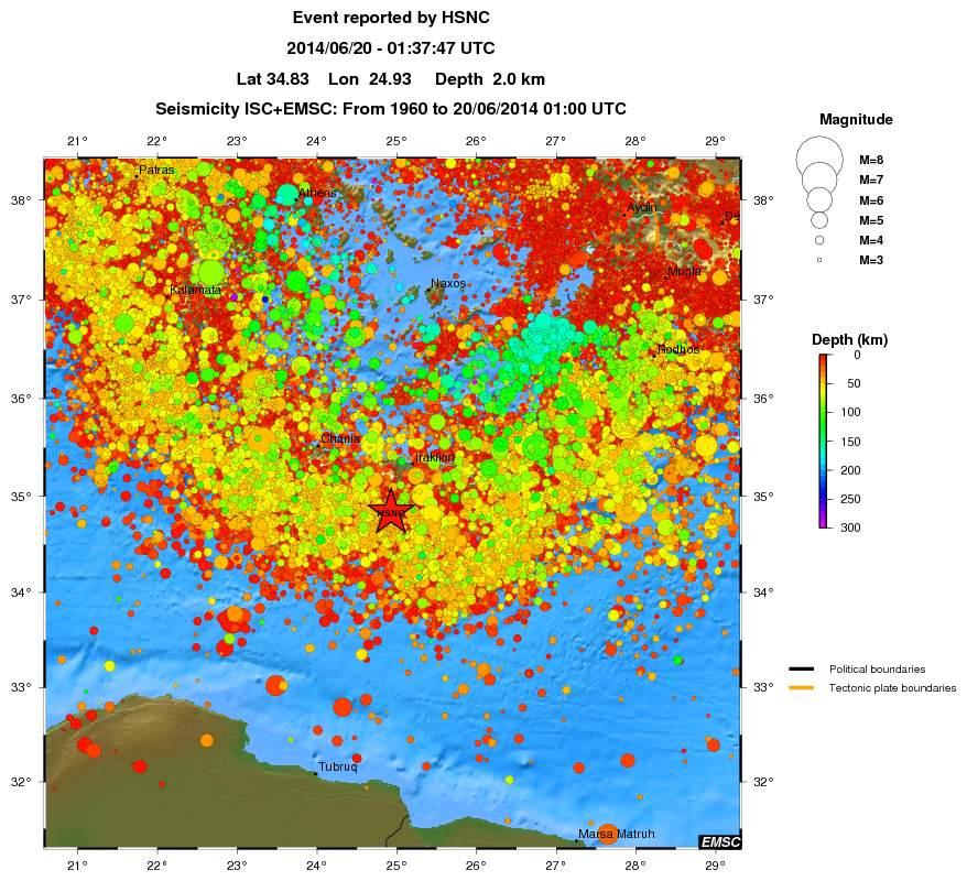 regional depth historical seismicity