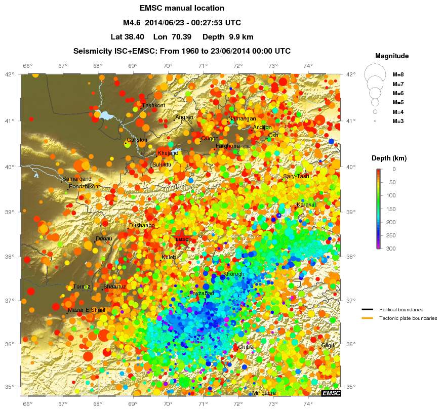 regional depth historical seismicity