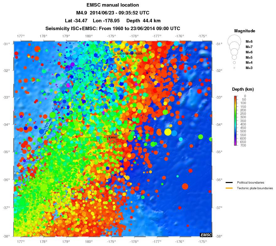 regional depth historical seismicity