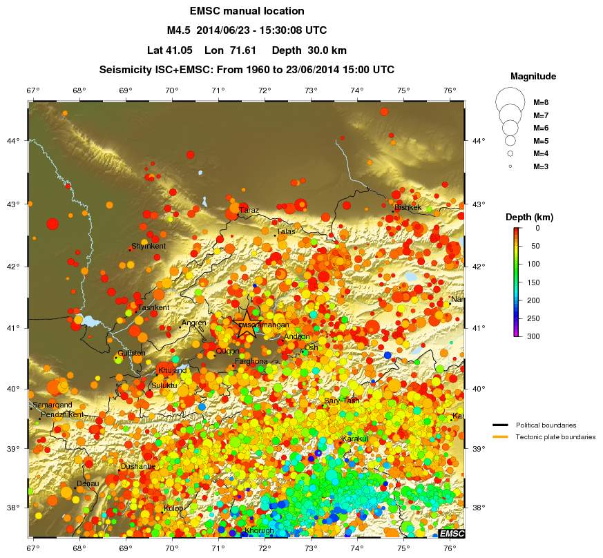 regional depth historical seismicity