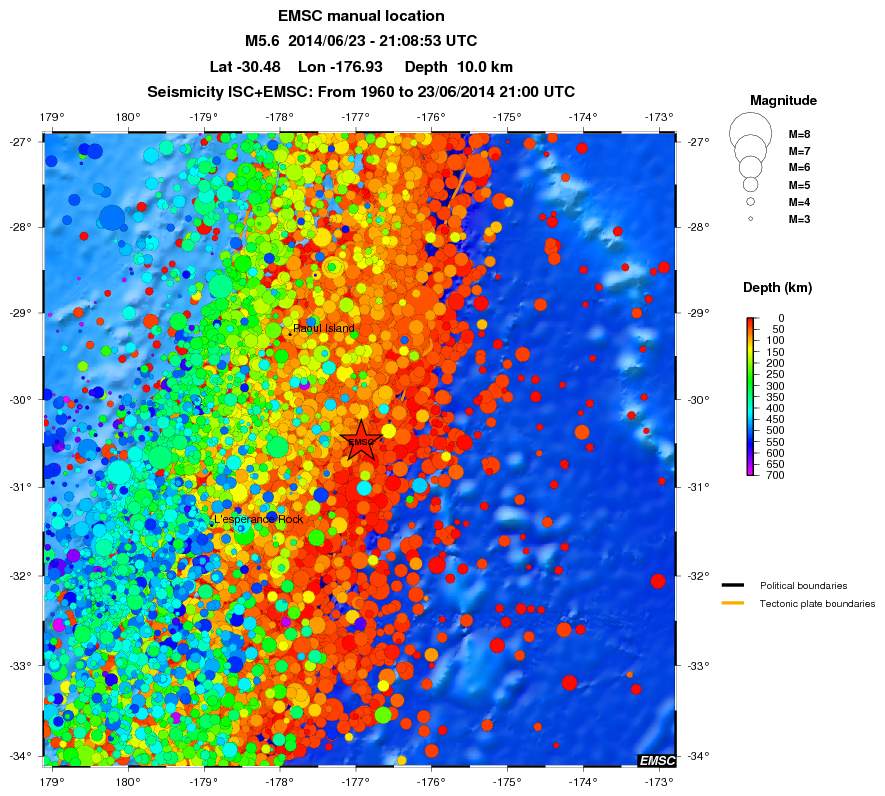 regional depth historical seismicity
