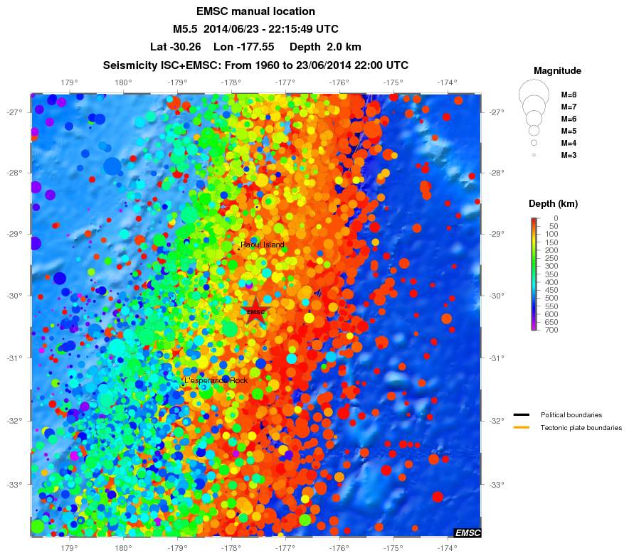 regional depth historical seismicity