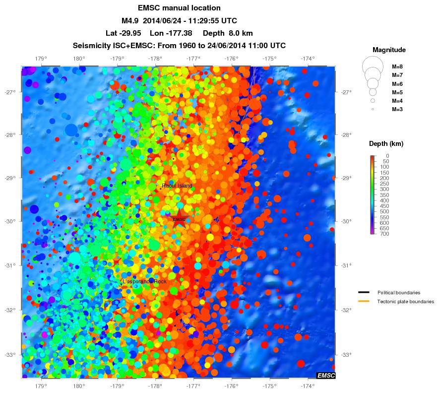 regional depth historical seismicity