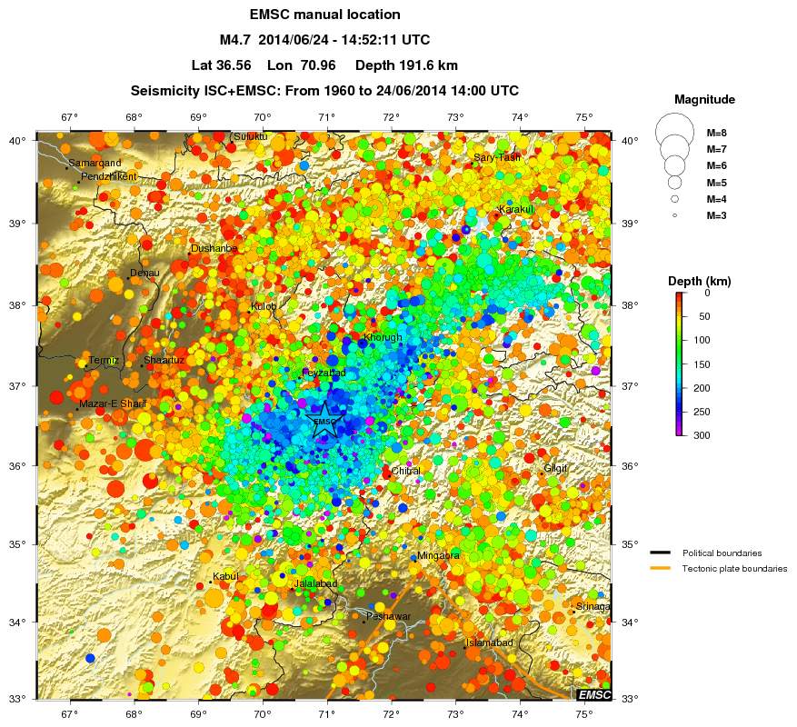 regional depth historical seismicity