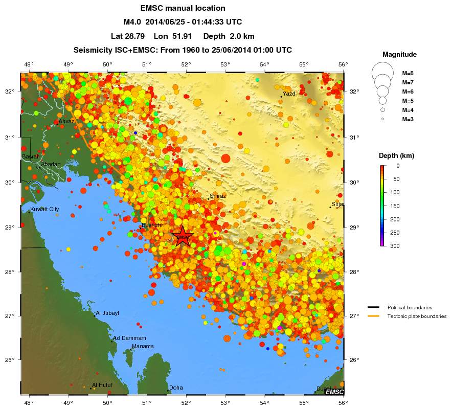 regional depth historical seismicity