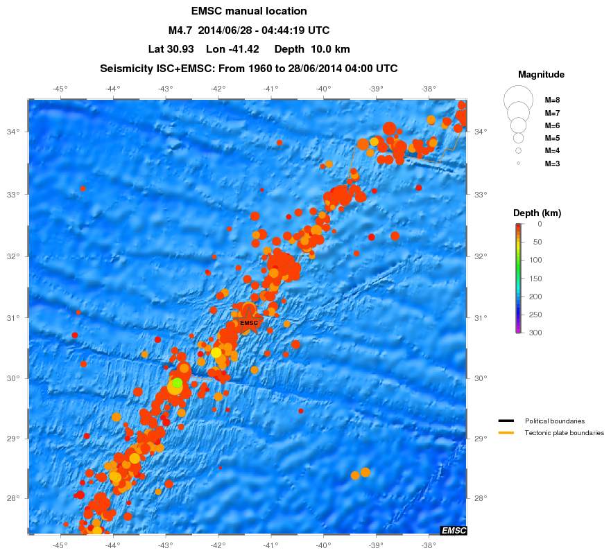 regional depth historical seismicity