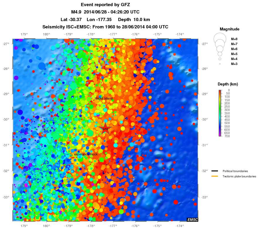 regional depth historical seismicity
