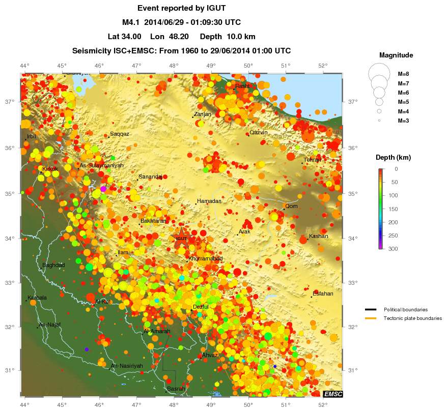 regional depth historical seismicity