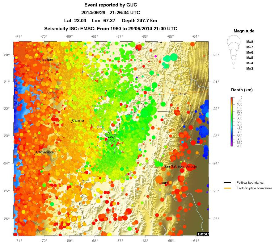 regional depth historical seismicity