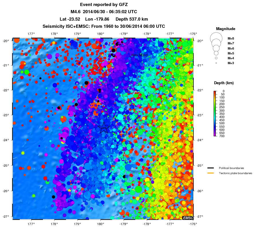regional depth historical seismicity