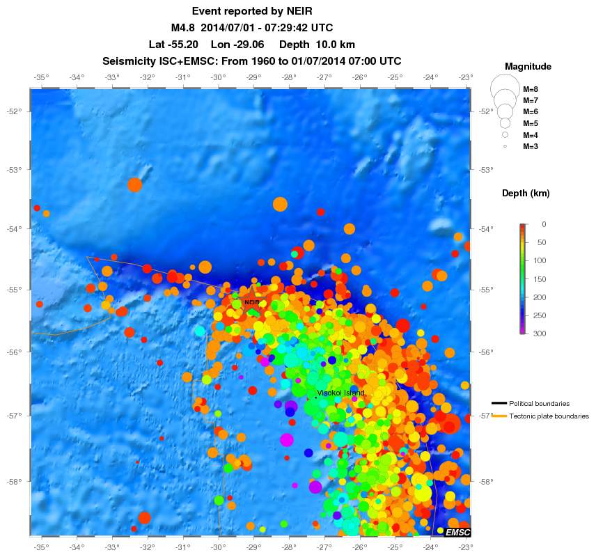 regional depth historical seismicity
