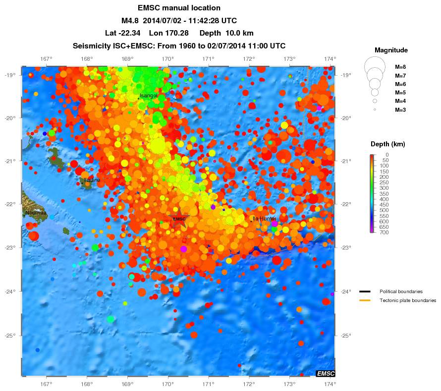 regional depth historical seismicity