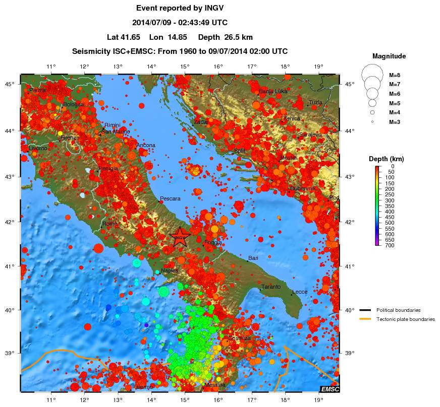 regional depth historical seismicity