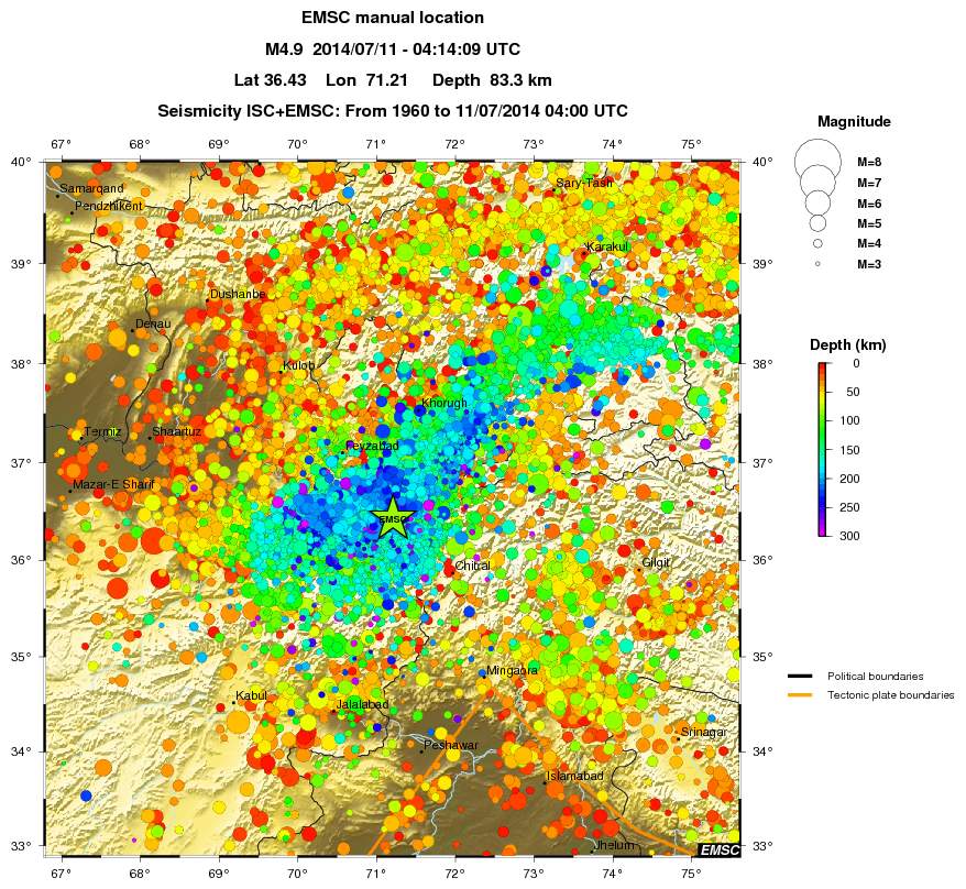 regional depth historical seismicity