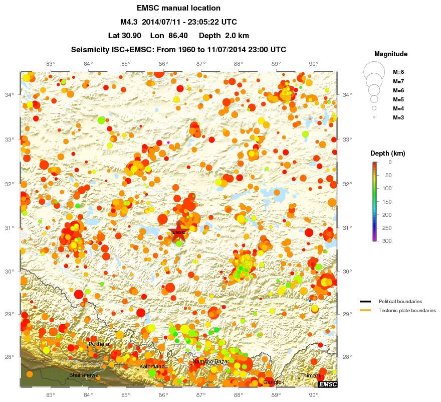 regional depth historical seismicity
