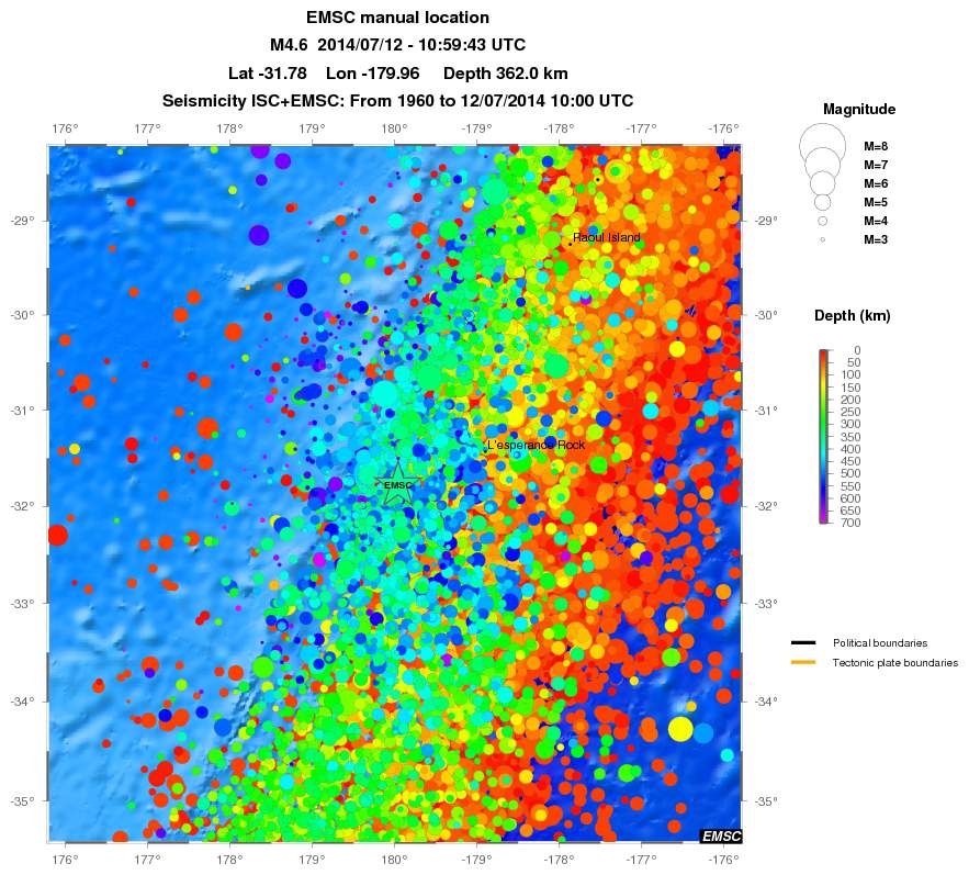regional depth historical seismicity