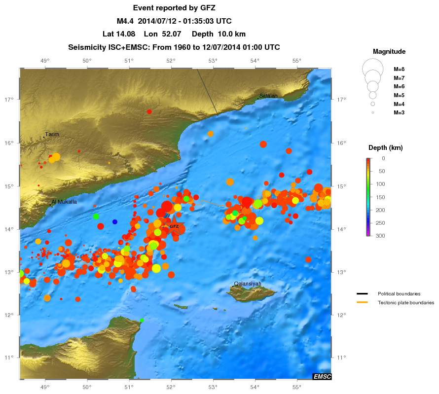 regional depth historical seismicity