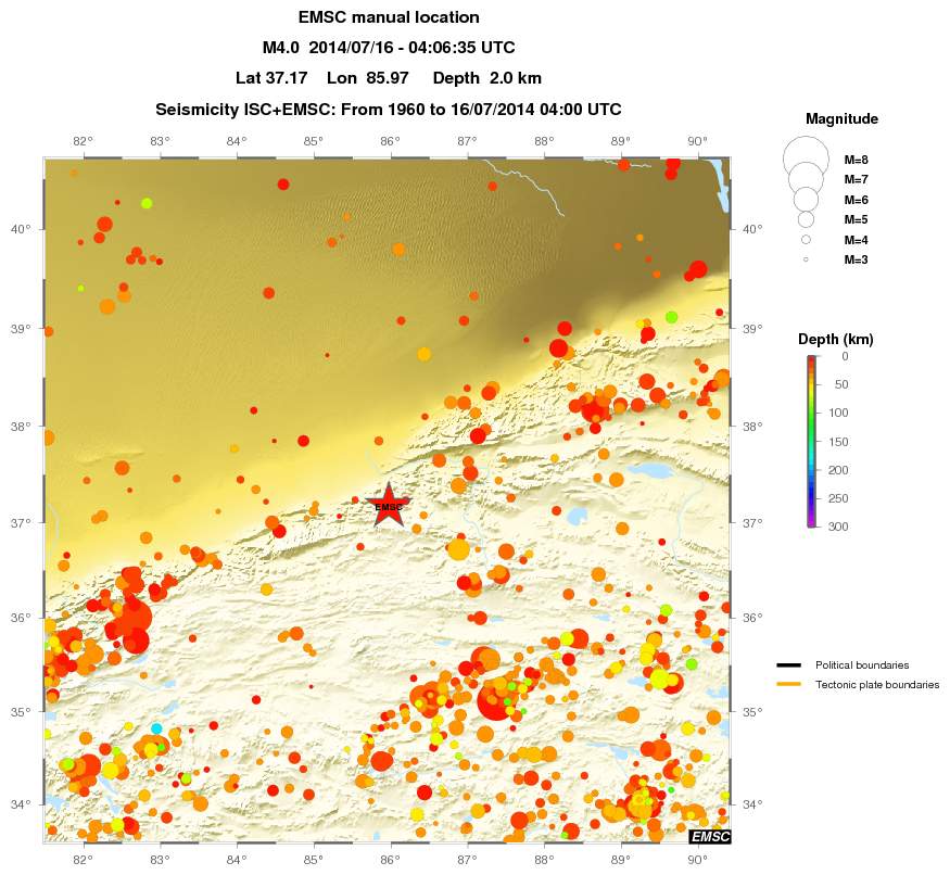 regional depth historical seismicity