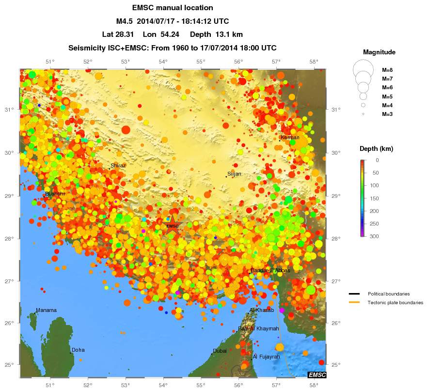 regional depth historical seismicity