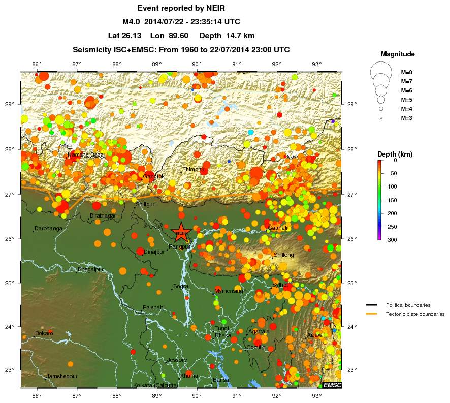regional depth historical seismicity