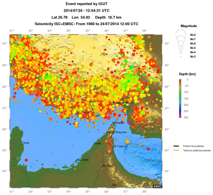 regional depth historical seismicity
