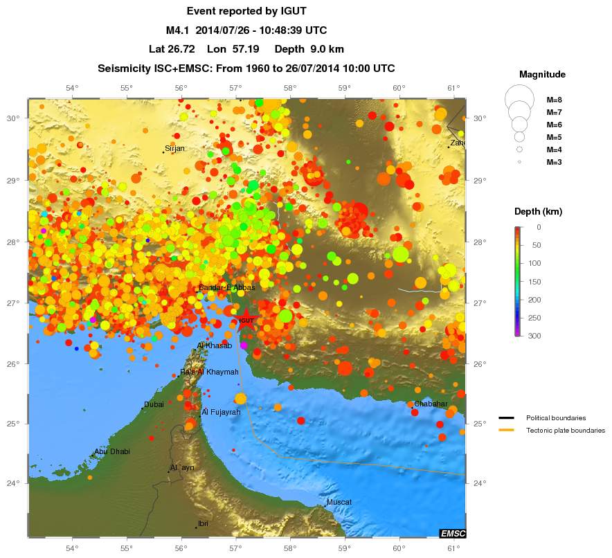 regional depth historical seismicity