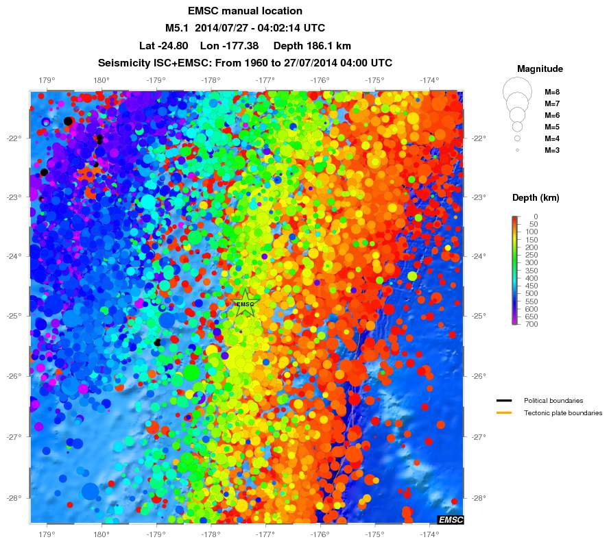 regional depth historical seismicity