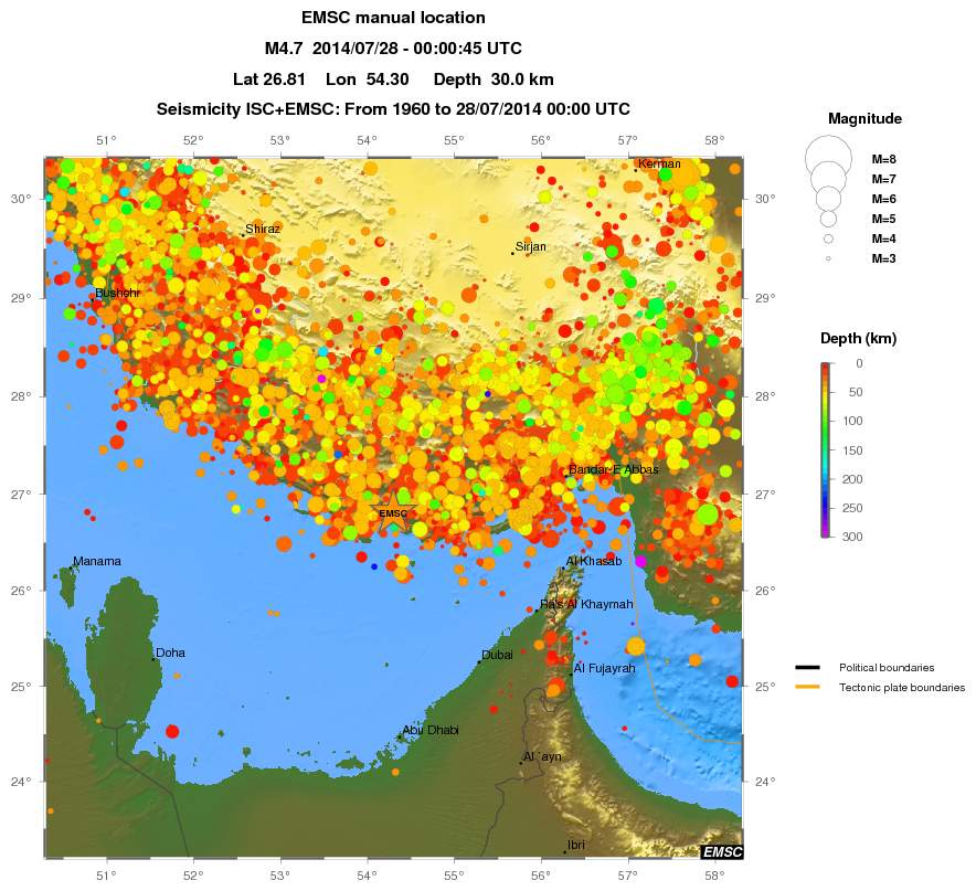 regional depth historical seismicity
