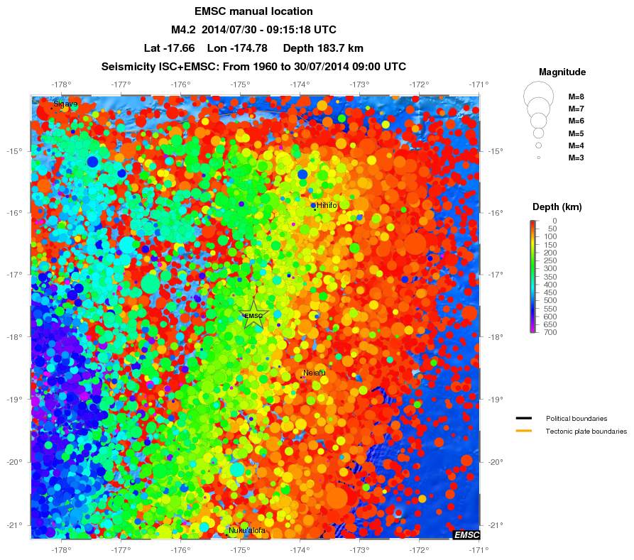 regional depth historical seismicity
