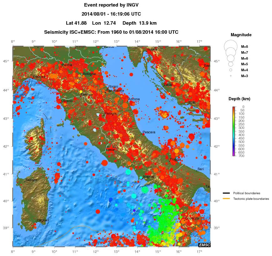 regional depth historical seismicity