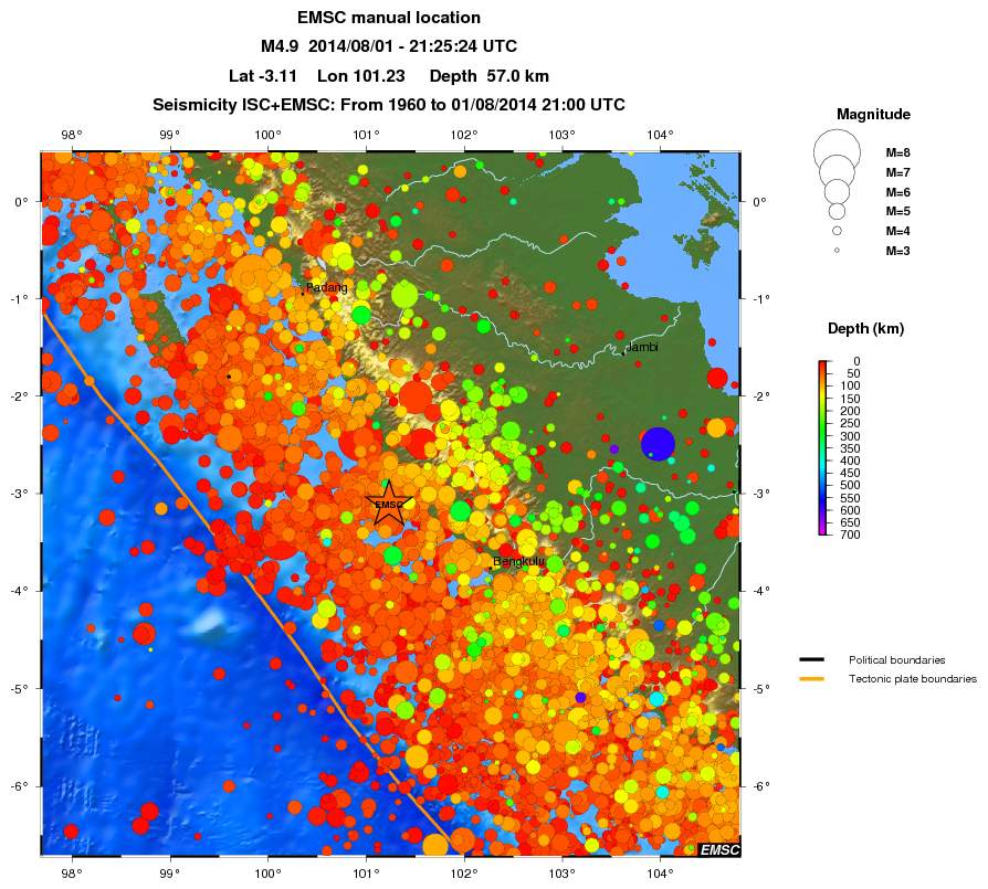 regional depth historical seismicity