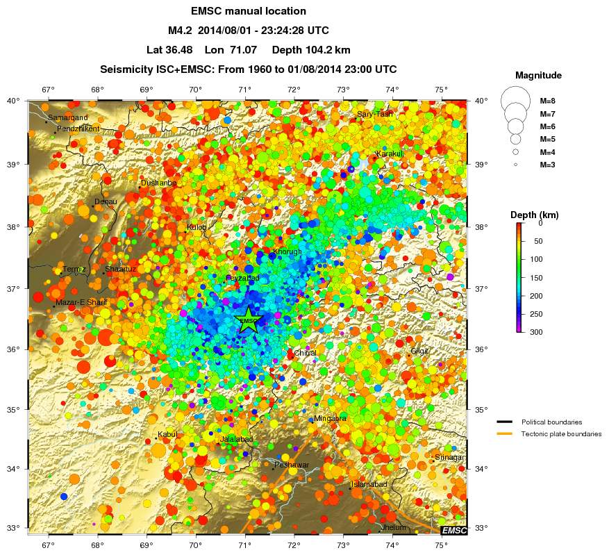 regional depth historical seismicity