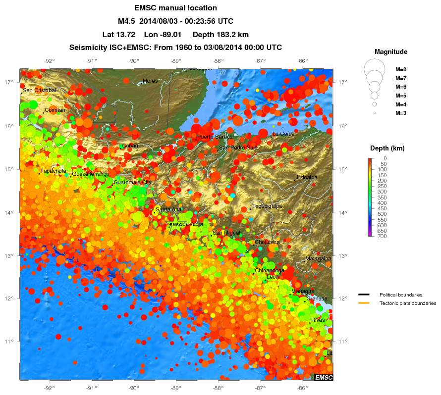 regional depth historical seismicity