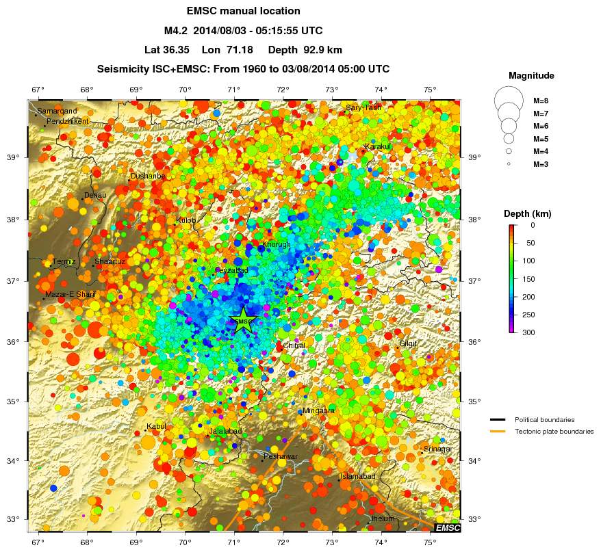 regional depth historical seismicity