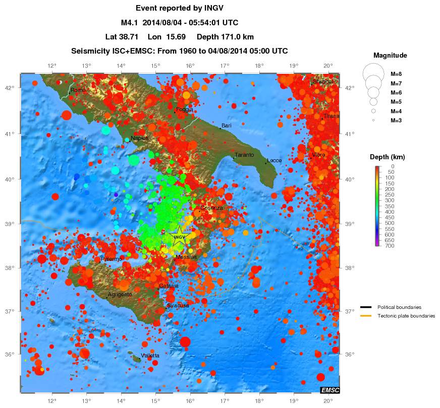 regional depth historical seismicity