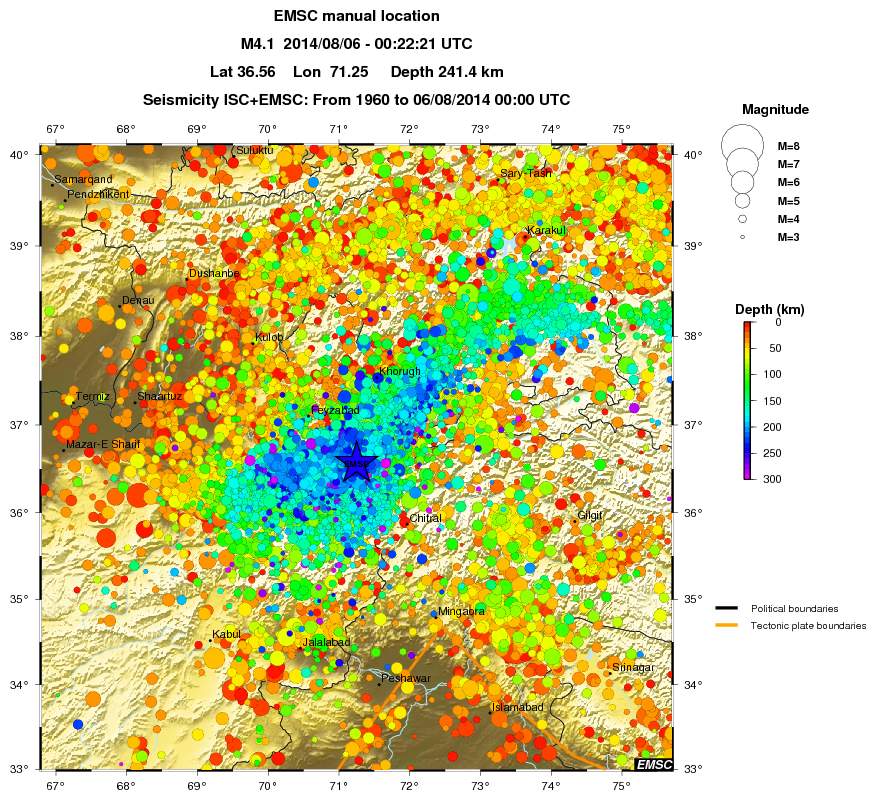 regional depth historical seismicity